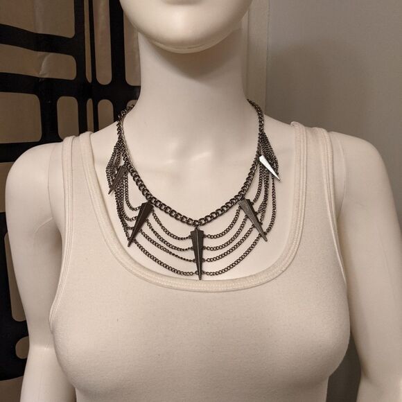 Vintage spikes & chain metal & links statement necklace - Picture 1 of 5